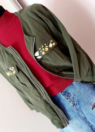 Стильний бомбер куртка блузон хакі h&m оверсайз