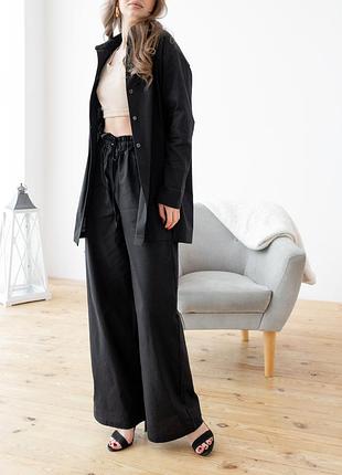 Gabriel чорний домашній костюм королівський льон сорочка і штани вільного крою 20620