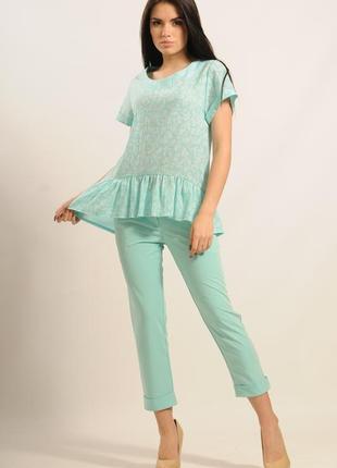 Натуральная летняя блуза бирюзового цвета1 фото
