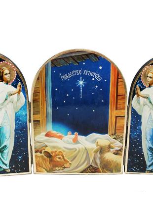 Дерев'яна ікона розкладна різдво христове. янгол, 33,5х22,5; 22,5х16,5 см (814-8002)