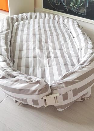 Гнездышко (кокон, бєбинест, дорожная кроватка) со сьемным чехлом grey lines6 фото