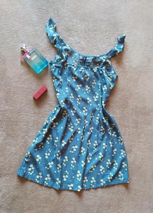 Легка блакитна гарна сукня бюстье у квіткковий принт3 фото