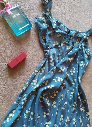 Лёгкое голубое красивое платье бюстье в цветочный принт6 фото