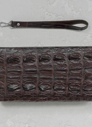 Кошелек из кожи крокодила на молнии ekzotic leather коричневый (cw 84)3 фото