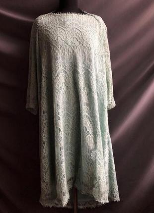Кружевное нежно-голубое натуральное хлопковое платье миди, plus size8 фото