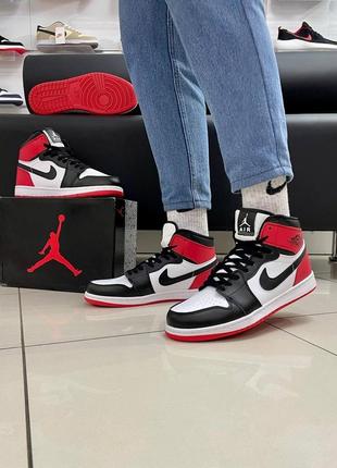 Мужские высокие кожаные кроссовки nike air jordan 1 red / white#найк2 фото