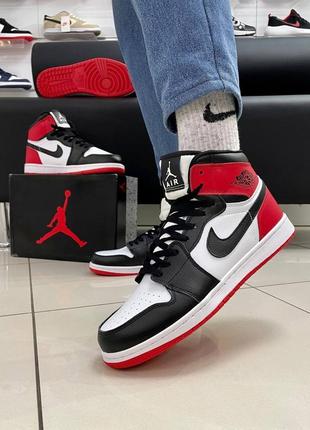Мужские высокие кожаные кроссовки nike air jordan 1 red / white#найк3 фото