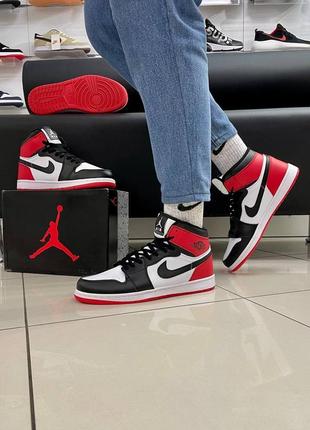 Мужские высокие кожаные кроссовки nike air jordan 1 red / white#найк9 фото