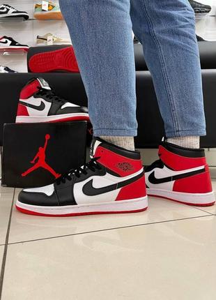 Мужские высокие кожаные кроссовки nike air jordan 1 red / white#найк5 фото