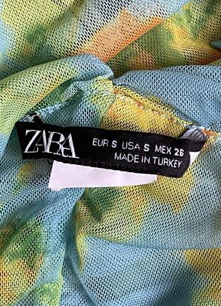 Zara корсетный кроп топ сеточка тюль желто-голубой цветы5 фото