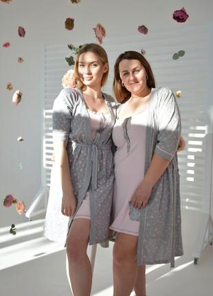 Комплект женский двойка ночная рубашка с халатом большие размеры (батал)9 фото