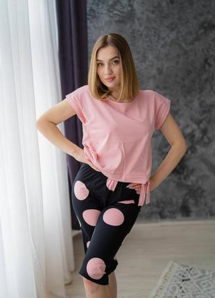 Жіноча піжама комплект для дому та сну футболка з бріджами  family look