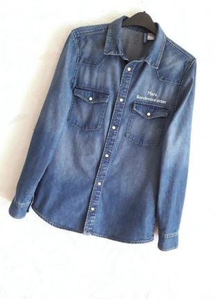 Тонкий джинсовый пиджак, рубашка, 44-46, хлопок,  divided