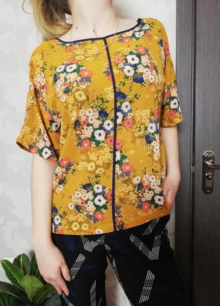 Брендовая шикарная блуза футболка цветочный принт marks & spencer1 фото