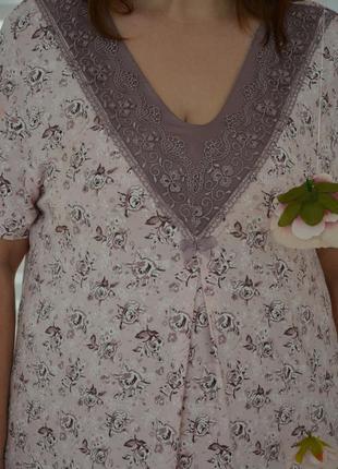 Изысканная ночная рубашка свободного кроя с кружевом с коротким рукавом большие размеры❤️ батал7 фото