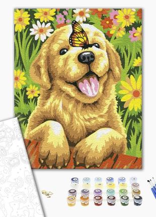 Картина по номерам 40х50 на деревянном подрамнике "радостный щенок" bs51702