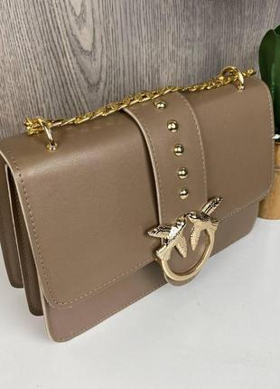 Жіноча міні сумочка клатч у стилі pinko на ланцюжку капучіно r_799