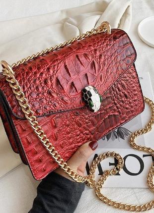 Женская мини сумочка клатч змея рептилия, сумка на цепочке под рептилию r_899