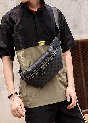 Мужская нагрудная поясная бананка сумка в стиле черная мессенджер барсетка сумка на пояс слинг черна