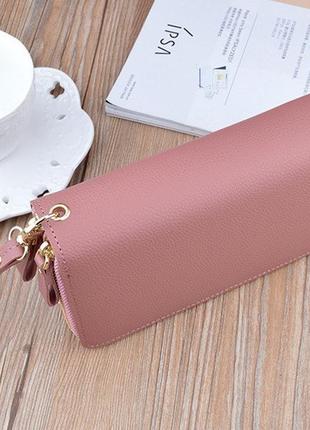 Женский кошелек клатч на 2 отдела с ручкой модный и вместительный розовый4 фото