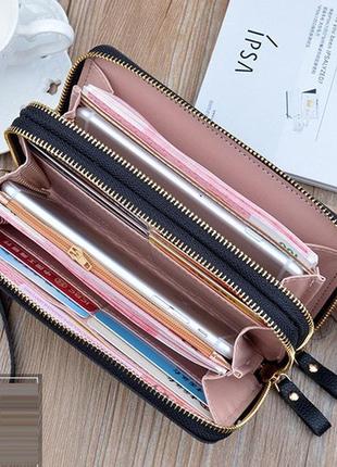 Женский кошелек клатч на 2 отдела с ручкой модный и вместительный розовый5 фото