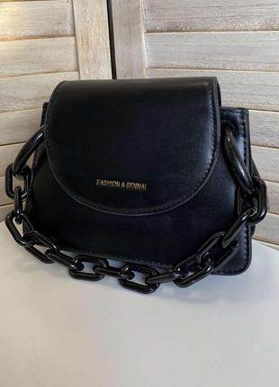 Сумочка клатч с цепочкой стильная женская мини модная и оригинальная сумка через плечо цепь черный