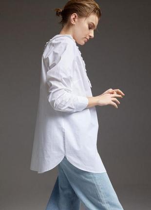 Базовая белая хлопковая женская длинная рубашка с большим воротником размер л- хл / l-xl3 фото