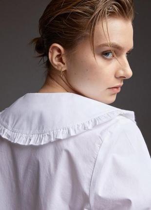 Базовая белая хлопковая женская длинная рубашка с большим воротником размер л- хл / l-xl6 фото