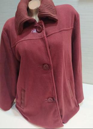 Кофта флисовая,жакет,пиджак, большого размера, на подкладке, цвета бордо, на пуговицах1 фото
