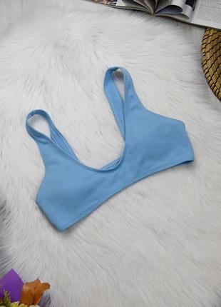 Верх от купальника голубой в рубчик с чашками лифчик бюстгальтер купальник раздельный