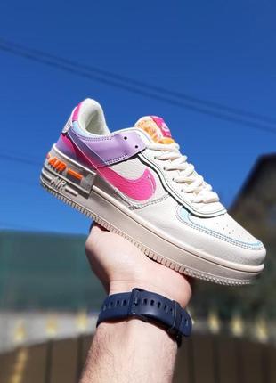 Жіночі різнокольорові шкіряні кросівки nike air force 1 shadow  🆕 найк форс