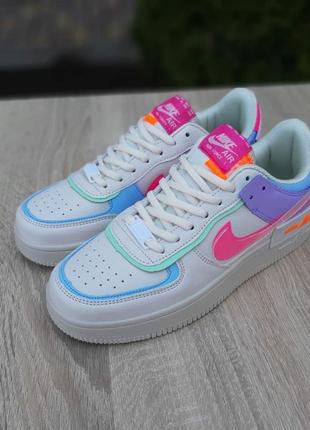 Женские разноцветные кожаные кроссовки nike air force 1 shadow 🆕 найк форс9 фото