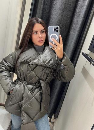 Демисезонная стёганная куртка massimo dutti куртка с поясом