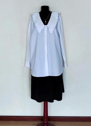 Базовая белая хлопковая женская длинная рубашка с большим воротником размер л- хл / l-xl9 фото