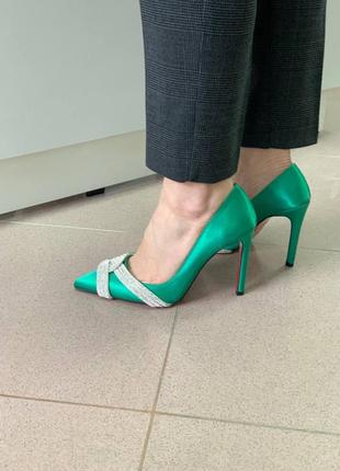 Туфли сатин зеленые