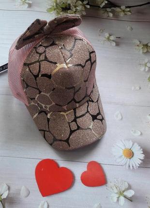 Кепка для девочки  с бантиком в сеточку  розовая золотая