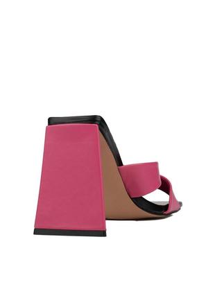 Босоножки шлепанцы мюли на каблуках с квадратным носком розовые белые черные4 фото