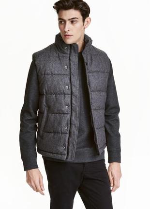 Стильна тепла вовняна жилетка h&amp;m wool-blend padded gilet gray7 фото