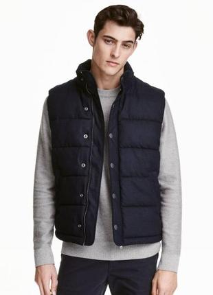 Стильна тепла вовняна жилетка h&amp;m wool-blend padded gilet blue