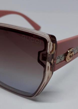 Жіночі в стилі gucci сонцезахисні окуляри кориучневі з градіентом дужки рожеві9 фото