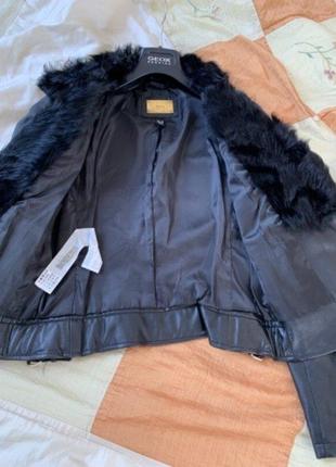 Натуральная кожаная куртка с мехом косуха mango оригинал8 фото