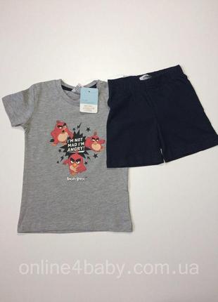 Дитячий комплект шорти з футболкою angry birds на хлопчика 1-2 роки ріст 86-92