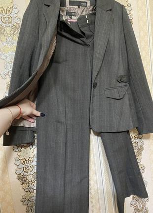 Стильный классический костюм, серо-коричневый пиджак + брюки, брючный костюм6 фото