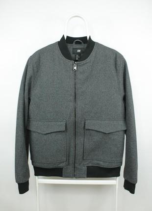Стильная теплая куртка бомбер h&m wool blend gray bomber jacket