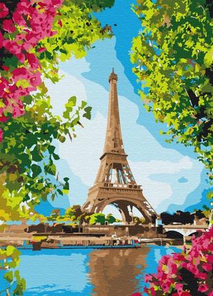 Картина по номерам 40х50 на деревянном подрамнике "цветочный вид на эйфелеву башню" bs52706