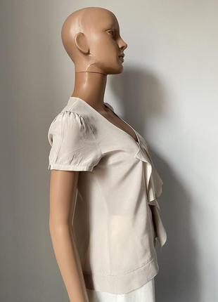 Бежевая шелковая блуза с коротким рукавом3 фото