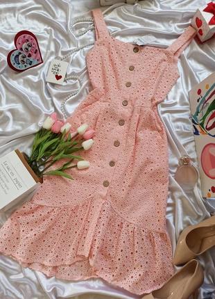 Розовый / пудровый хлопковый сарафан / платье из хлопка прошва3 фото