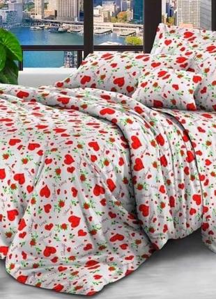 Полуторный пододеяльник 150х220 сердца белый розы красный бязь голд люкс виталина