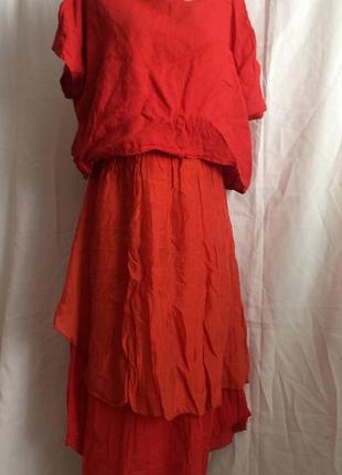 Платье  красное из натуральных тканей италия
