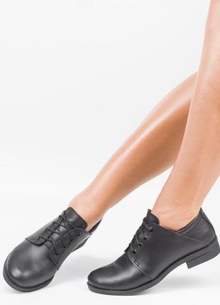 Женские кожаные туфли на низком ходу ботинки на шнуровке броги натуральная кожа дерби3 фото